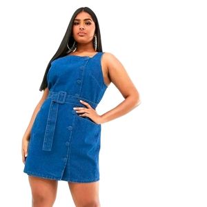 ASOS DESIGN Curve denim side button mini dress with belt